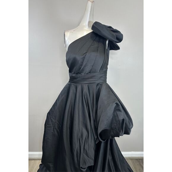 Mac Duggal Black Satin One Shoulder Bow Gown Size US16 $598 - Picture 5 of 10